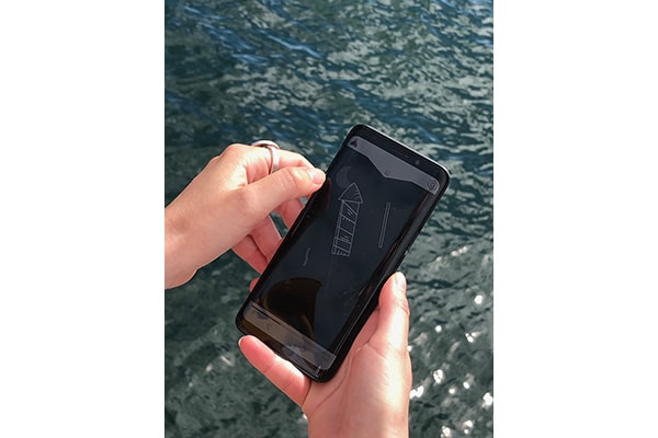 A closeup of a woman's hands holding a smartphone. On the screen, fireworks are visible