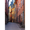 An alley in Gamla stan in Stockholm, with old stone house in different colors