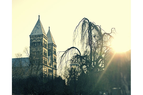 The Lund Cathedral at sunset